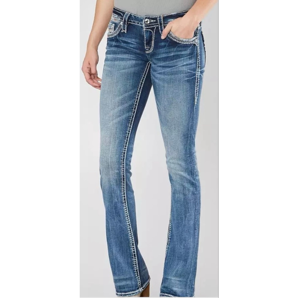 Women's Rock Revival Boot Cut Priya Jeans Blue White Size 28